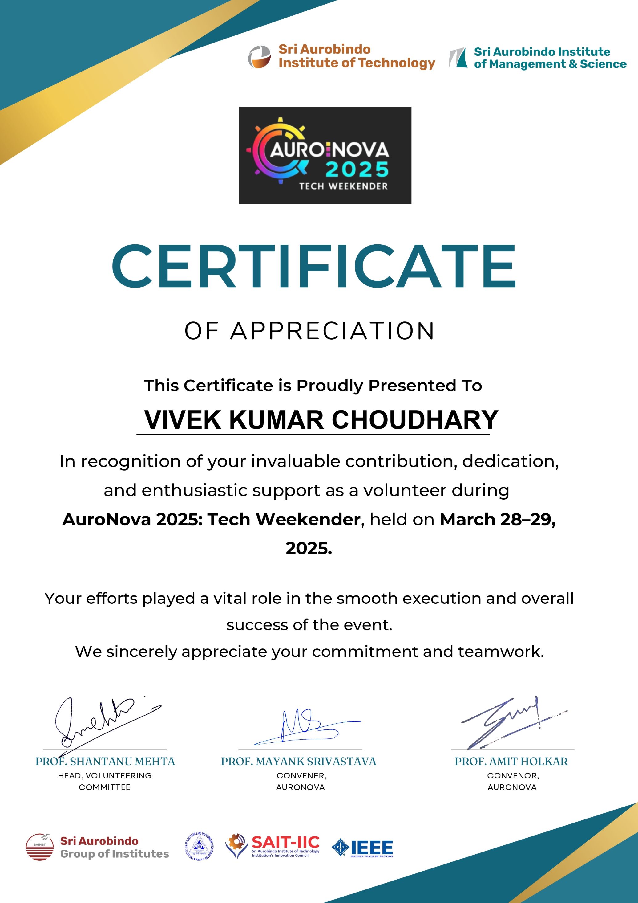 Certificate of Apprciation